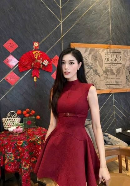 TB8045 ĐẦM ĐỎ KÈM NỊT