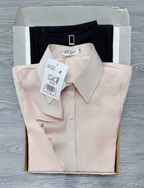 SKY8082-Set công sở, áo sơ mi kiểu + quần Đen CC