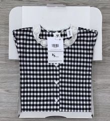 KS0610-Áo sơ mi caro cổ viền ren đính hoa (áo lẻ)