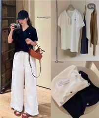 TQ4181-Set áo thun cổ tim thêu ngựa, quần dài Trắng