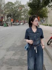 VGU0101-Set jean CC áo phối nắp túi+quần dài thêu logo