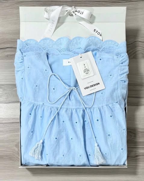 VGU0117-Đầm suông hoa thêu nhúng bèo CC Xanh