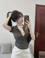VGU0099-Áo thun kiểu phối nút Xám (áo lẻ)