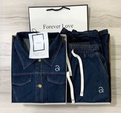 VGU0101-Set jean CC áo phối nắp túi+quần dài thêu logo