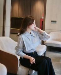 TB8080-Set TK áo kiểu+ quần tây đen+nịt (áo xanh)