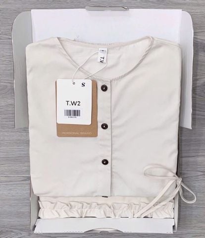 KS0619-Set áo nhúng ly eo, CV dài phối bèo Kem