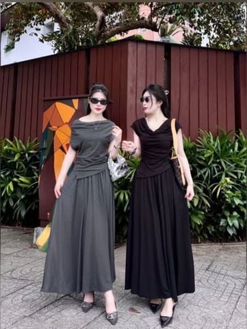 VGU0112-Set thun áo kiểu, CV dài Xám