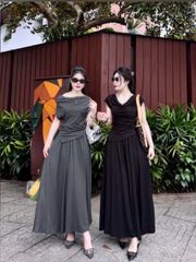 VGU0113-Set thun áo kiểu, CV dài Đen
