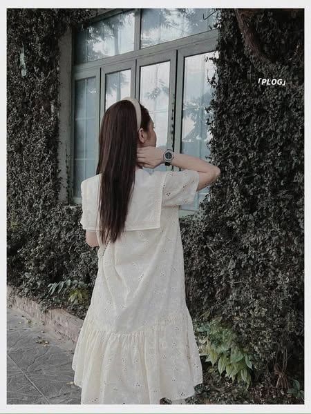 KS0640-Đầm suông xô thêu CC cổ thủy thủ Trắng
