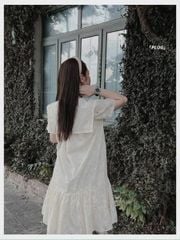 KS0640-Đầm suông xô thêu CC cổ thủy thủ Trắng