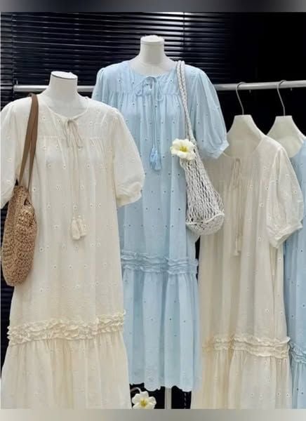 VGU0117-Đầm suông hoa thêu nhúng bèo CC Xanh