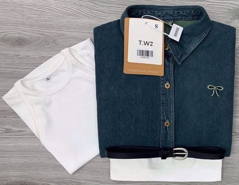 KS0512 -  Áo Khoác Jean+ Áo Ba Lổ, Quần Short Kaki + Nịt ( Set 4 Món)