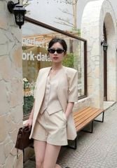 TB7973 SET GILE QUẦN SHORT KÈM KHOÁC VEST (KEM)