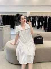 KS0640-Đầm suông xô thêu CC cổ thủy thủ Trắng