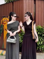 VGU0113-Set thun áo kiểu, CV dài Đen