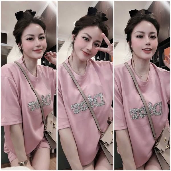 KS0637-Set thun áo dior đính hạt, quần short Hồng