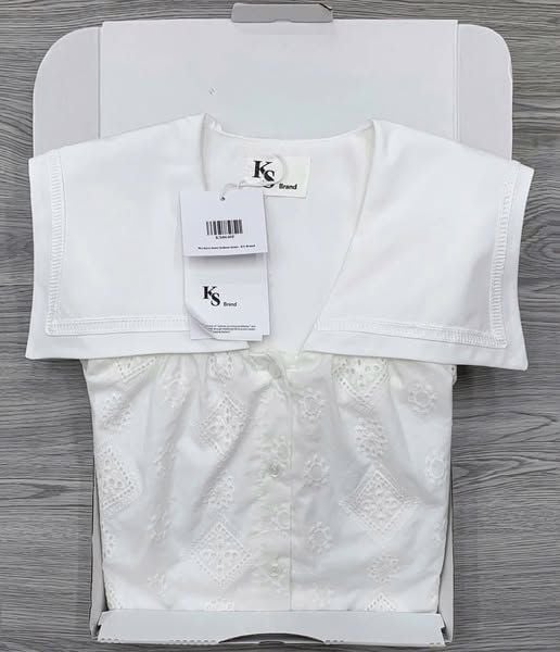 KS0640-Đầm suông xô thêu CC cổ thủy thủ Trắng