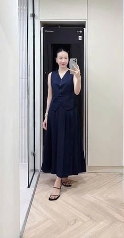 TQ4194-Set áo gile, CV dài xếp ly X.Đen
