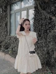 KS0640-Đầm suông xô thêu CC cổ thủy thủ Trắng