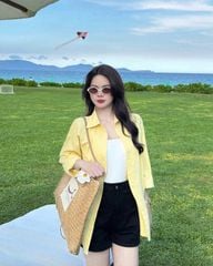 KS0644-Set 3 Món (áo sơ mi Xanh +áo thun 2dây+quần short kaki Đen)