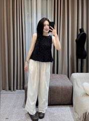 VRA0583-Set áo chấm bi, quần dài nhúng viền bèo Trắng