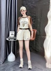 VGU0152-Set áo phối tay+quần short thêu chữ Kem