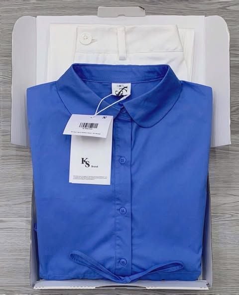 KS0656-Set áo sơmi cổ sen lai nhúng bèo, quần jean Trắng
