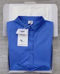KS0656-Set áo sơmi cổ sen lai nhúng bèo, quần jean Trắng