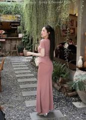 KS0683-Set thun áo body cổ V đính nút, Cv dài Đen