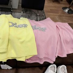 KS0637-Set thun áo dior đính hạt, quần short Hồng