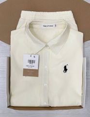 TQ4210-Set áo sơ mi tay ngắn thêu ngựa, quần short Kem