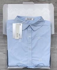 KS0662-Set áo cổ sen thêu nơ nhúng bèo, CV thêu hoa nổi CC