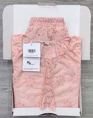 KS0658-Set thêu hoa lỗ ao phối nút, quần short Hồng