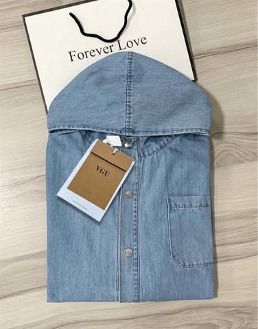 VGU9321-Áo khoác jean có nón Xanh Nhạt