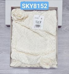 SKY8152-Đầm tay dài phối tùng đính hoa Kem
