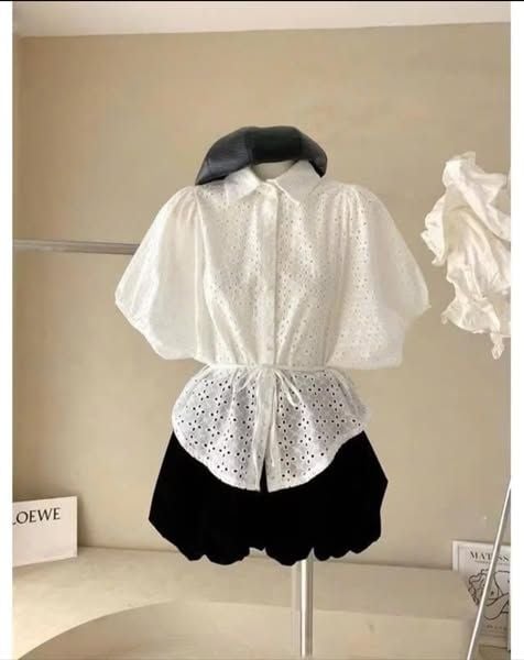 KS0701-Áo thêu Trắng (áo lẻ - có dây cột eo)
