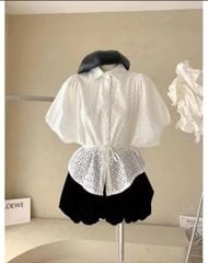 KS0701-Áo thêu Trắng (áo lẻ - có dây cột eo)
