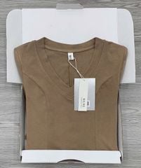 KS0682-Đầm thun body cổ tim Nâu