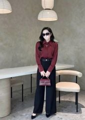 SKY8165-Set công sở áo sơ mi đỏ, quần suông Đen