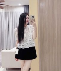 TQ4202-Set áo thêu hoa lỗ, CV ngắn Đen