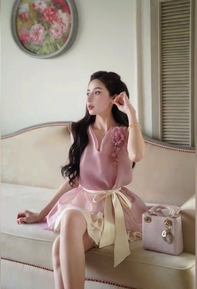 VGU0163 SET ÁO TƠ TÍM TAG HOA, CV REN TẦNG KEM + ĐAI