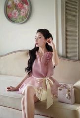 VGU0163 SET ÁO TƠ TÍM TAG HOA, CV REN TẦNG KEM + ĐAI