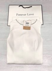 TQ1788-Đầm dài viền cổ đính đá CC Trắng