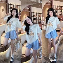 TQ4221 - Set Áo Thun In Hình - Quần Short Xanh