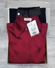 SKY8165-Set công sở áo sơ mi đỏ, quần suông Đen