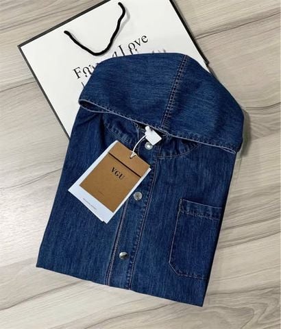 VGU9320-Áo khoác jean có nón Xanh Đậm