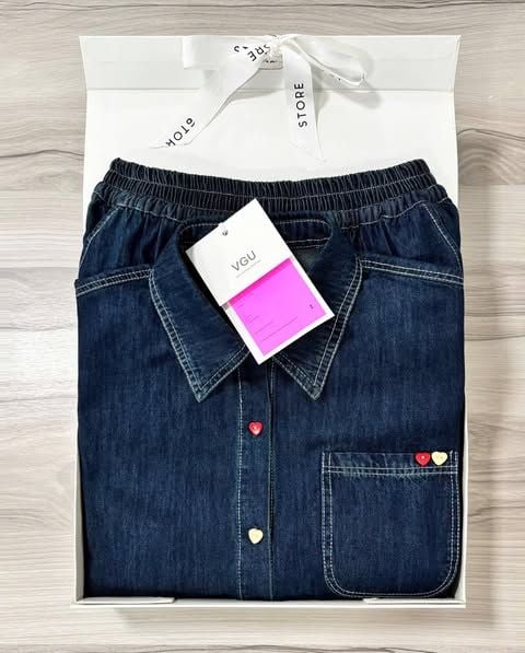VGU0195-Set jean, áo sơ mi nút sắc màu+quần short Xanh Đậm