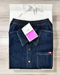 VGU0195-Set jean, áo sơ mi nút sắc màu+quần short Xanh Đậm