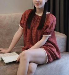 TB8202-Set hoa nhí áo+quần short phối viền ren Đỏ