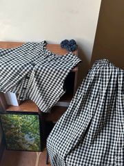 KS0702-Set áo sát nách, CV caro Đen